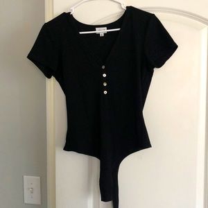 Size M black ribbed button down body suit